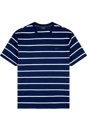 Paul & Shark Top, Herre, Blå, XL, Bomuld, Stribet bomuldst-shirt med metalskær