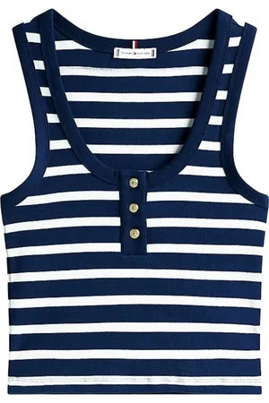 Tommy Hilfiger Top, Dame, Blå, L, Bomuld, Slim Henley Scoop-Neck Tank Top