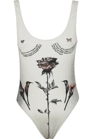 Jean Paul Gaultier Badetøj, Dame, Hvid, L, Rose Tattoo Print Badedragt