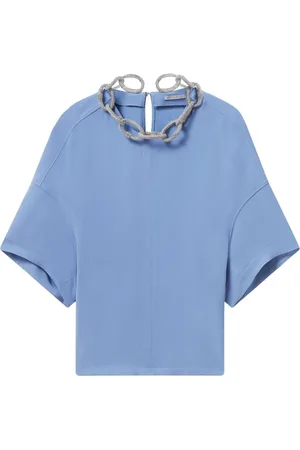 Stella McCartney Top, Dame, Blå, 3XS, Krystal Kædepyntet Top
