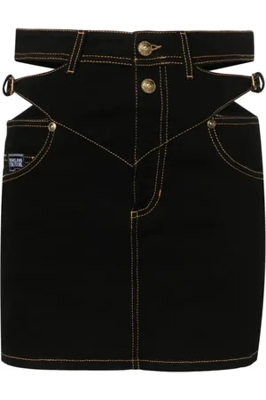 VERSACE Nederdel, Dame, Sort, S, Denim, Sort Denim Nederdel med Barokspænde