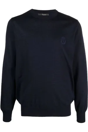 BILLIONAIRE Strik, Herre, Blå, L, Uld, Blå Merinould Rund Hals Pullover