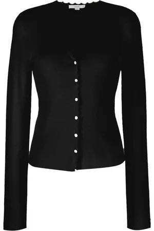 Vince Strik, Dame, Sort, L, Uld, Sort Elegant Cardigan med Hæklet Kant