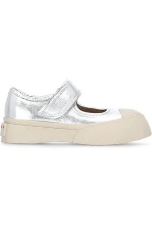 Marni Sko, Dame, Grå, 37 EU, Læder, Sølv Læder Sneakers med Velcrolukning