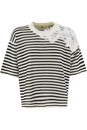 ERMANNO SCERVINO Top, Dame, Hvid, S, Bomuld, Stribet blomsterblonde T-shirt
