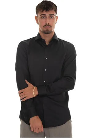 HUGO BOSS Skjorte, Herre, Sort, 2XL, Bomuld, Skjorte med blank effekt og manchetknapper