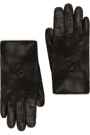 Dolce & Gabbana Tilbehør, unisex, Sort, 9 1/2 IN, Læder, Præget læderhandsker med silkeforing