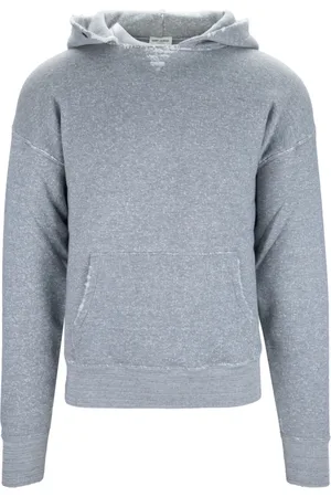 Saint Laurent Sweathshirts & Hoodies, Herre, Grå, M, Bomuld, Hættetrøje med slidt print