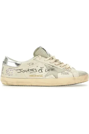 Golden Goose Sko, Herre, Hvid, 45 EU, Læder, Hvide lædersneakers med sølv detaljer