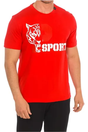 Philipp Plein Top, Herre, Rød, S, Bomuld, Kortærmet T-shirt med Brand Print