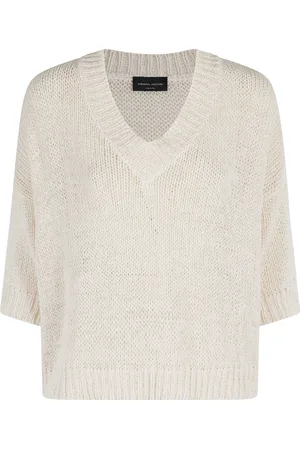 Roberto Collina Strik, Dame, , M, V-hals Sweater i Blød Stof