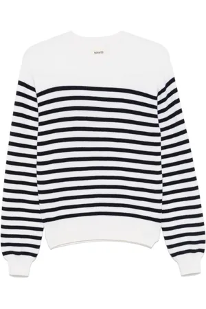 Khaite Strik, Dame, Hvid, M, Cashmere, Hvid Ribstrikket Crew Neck Sweater