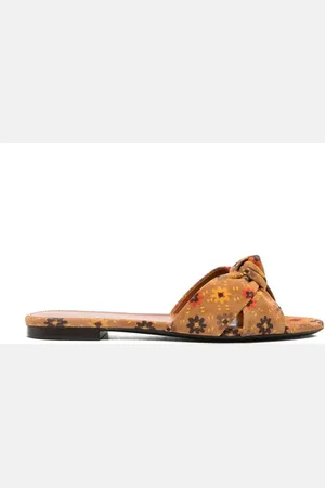 Saint Laurent Sko, Dame, Brun, 39 EU, Suede, Knotted Suede Slides med blomsterprint