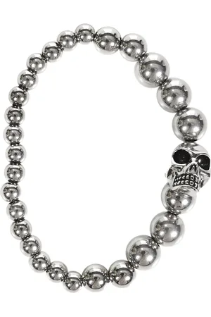 Alexander McQueen Tilbehør, Herre, Grå, ONE SIZE, Skull Beads Elastisk Armbånd Sølv Smykker