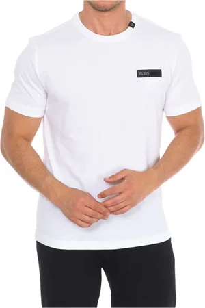 Philipp Plein Top, Herre, Hvid, S, Bomuld, Kortærmet T-shirt med Brand Print