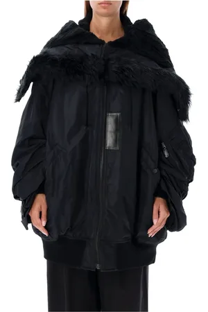 JUNYA WATANABE Jakke, Dame, Sort, M, Nylon, Sort Oversize Bomberjakke med Falsk Pelskrave