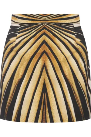 Roberto Cavalli Nederdel, Dame, , XS, Golden Silk Mini Skirt Ray Of Gold Print