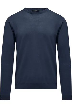Bomboogie Strik, Herre, Blå, S, Bomuld, Linned og bomuld rundhals sweater