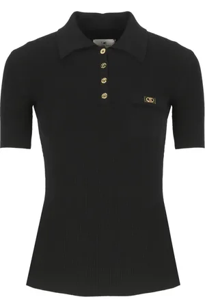 Elisabetta Franchi Top, Dame, Sort, L, Sort Sweater med Logoed Knapper