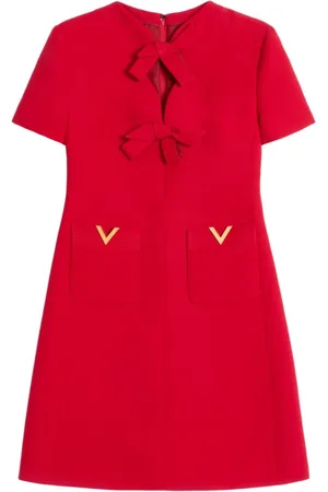 VALENTINO GARAVANI Kjole, Dame, Rød, L, Uld, Rød Silke A-Line Kjole Bue Detaljer