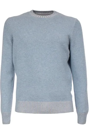 Gran Sasso Strik, Herre, Blå, M, Cashmere, Kashmir Ribbet Crew Neck Sweater