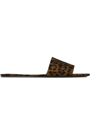 Saint Laurent Sko, Dame, Brun, 38 1/2 EU, Læder, Carlyle Leopard-Print Flade Sandaler