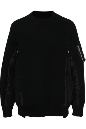 SACAI Sweathshirts & Hoodies, Herre, Sort, M, Bomuld, Sort Crew Neck Sweater med Lynlåslomme
