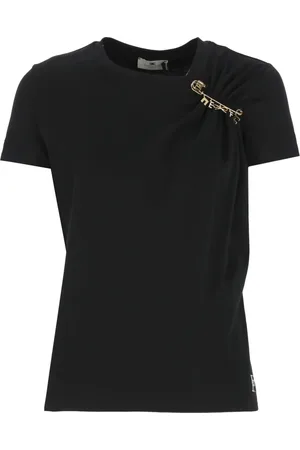 Elisabetta Franchi Top, Dame, Sort, L, Bomuld, Sort T-shirt med logo pin