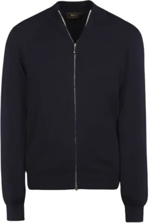 MOORER Strik, Herre, Blå, 5XL, Uld, Ribbet fuld lynlås cardigan