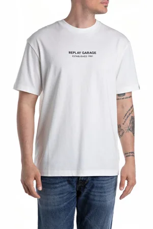 Replay Top, Herre, Hvid, S, Bomuld, Grafisk Print Crew Neck T-shirt