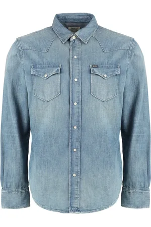 Ralph Lauren Skjorte, Herre, Blå, XL, Bomuld, Denim Western Skjorte Klassisk Krave 100% Bomuld