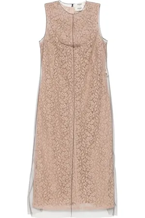 Fendi Kjole, Dame, Brun, XS, Blomstrende Blonder Rosekage Kjole