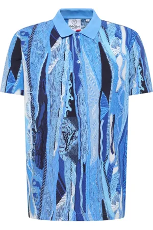 Carlo Colucci Top, Herre, Blå, S, Uld, Knitprint Polo Skjorte