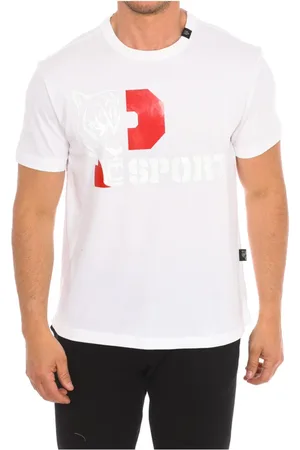 Philipp Plein Top, Herre, Hvid, S, Bomuld, Kortærmet T-shirt med Brand Print