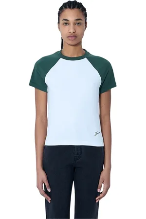 Jacquemus Top, Dame, Hvid, L, Bomuld, Kontrastpanel Crewneck T-shirt med Logo