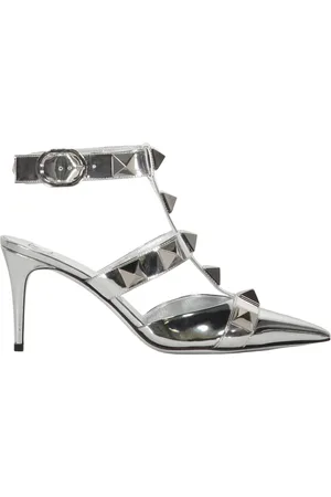 VALENTINO GARAVANI Sko, Dame, Grå, 39 1/2 EU, Læder, Metallic Læder Cut-Out Pumps med Studs