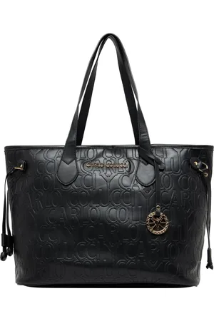 Carlo Colucci Taske, Dame, Sort, ONE SIZE, Uld, Elegant Shopper med præget logo