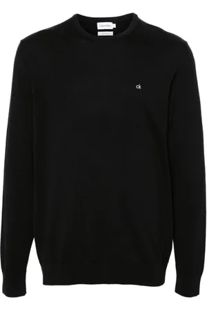 Calvin Klein Strik, Herre, Sort, XL, Bomuld, Sort Strik Logo Sweater