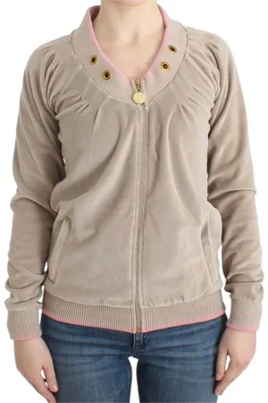 Roberto Cavalli Strik, Dame, , XS, Uld, Cardigan med Lynlås og Gulddetaljer
