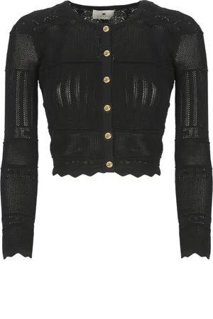 Elisabetta Franchi Strik, Dame, Sort, L, Sort Viskose Sweater med Knapper