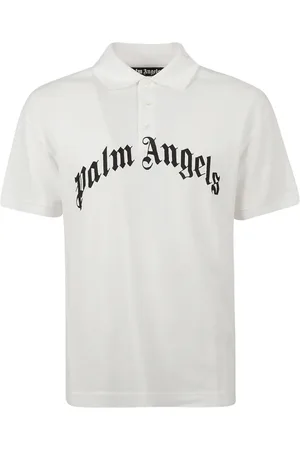Palm Angels Top, Herre, Hvid, S, Curved Logo Polo T-shirts og Polos