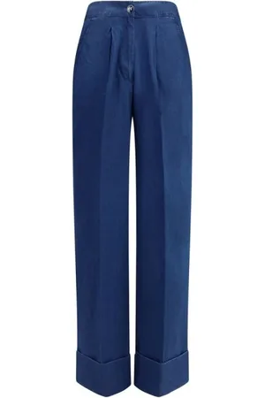VALENTINO Bukser, Dame, Blå, L, Bomuld, Elegant Wide-Leg Palazzo Bukser