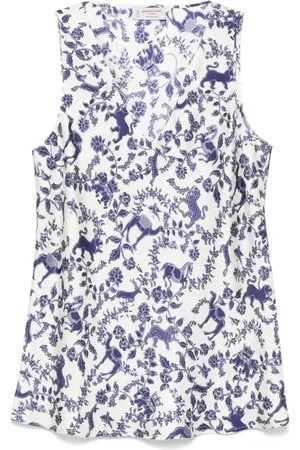 ALBERTO BIANI Top, Dame, Flerfarvet, L, Beige V-hals Ærmeløs Top