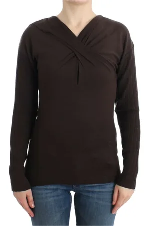 Roberto Cavalli Top, Dame, Brun, M, Uld, Brun uld keyhole pullover