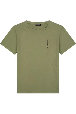 Dondup Top, Herre, Grøn, L, Almindelig Crewneck T-shirt med Lodret Logo Print