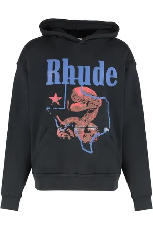 Rhude Sweathshirts & Hoodies, Herre, Sort, M, Bomuld, Bomulds Hættetrøje med Print og Ribdetaljer