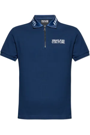 VERSACE Top, Herre, Blå, M, Bomuld, Polo med trykt logo