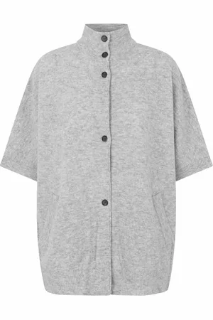 Masai Strik, Dame, Grå, XL, Uld, Lang Grå Melange Cardigan Klassisk Stil