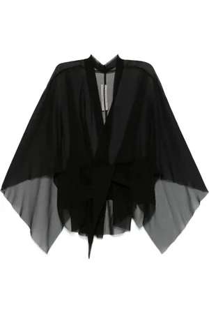 Rick Owens Jakke, Dame, Sort, XS, Chiffon, Sort Silk Chiffon V-udskæringsjakke