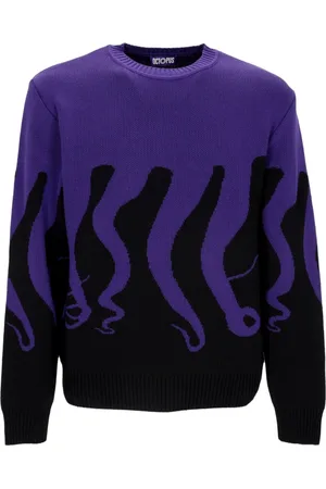 Octopus Strik, Herre, Lilla, S, Bomuld, Crewneck Sweater Sort/Lilla Broderet Logo